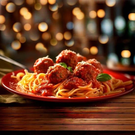 Spaghetti or Ziti with Sauce and Meatballs.